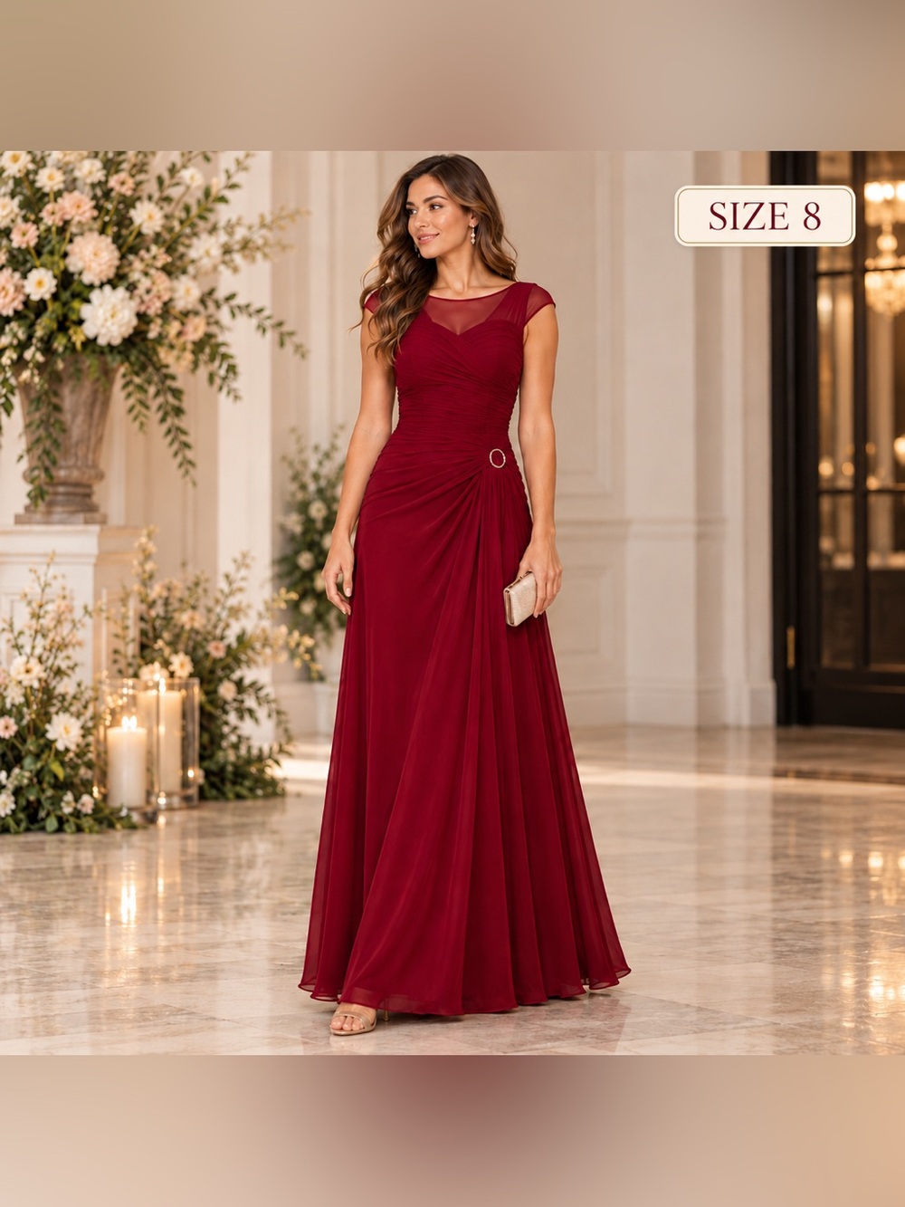 Signature by Sangria Size 8 Burgundy Ruched Maxi Dress